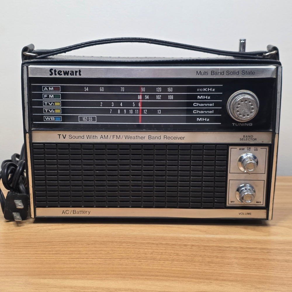 Rare Vintage Stewart ST-475 Multi Band Solid State Radio Black AM FM TV WB Works
